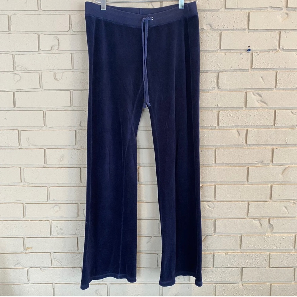 Juicy Couture Velour Drawstring Wide Leg Track Pants Low Rise Navy Y2K Medium M
